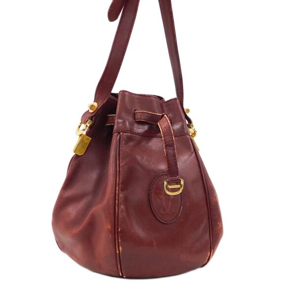 Cartier (Authentic) Must de Seau Bordeaux Red Leather Drawstring Bucket Bag, VTG - Picture 2 of 10
